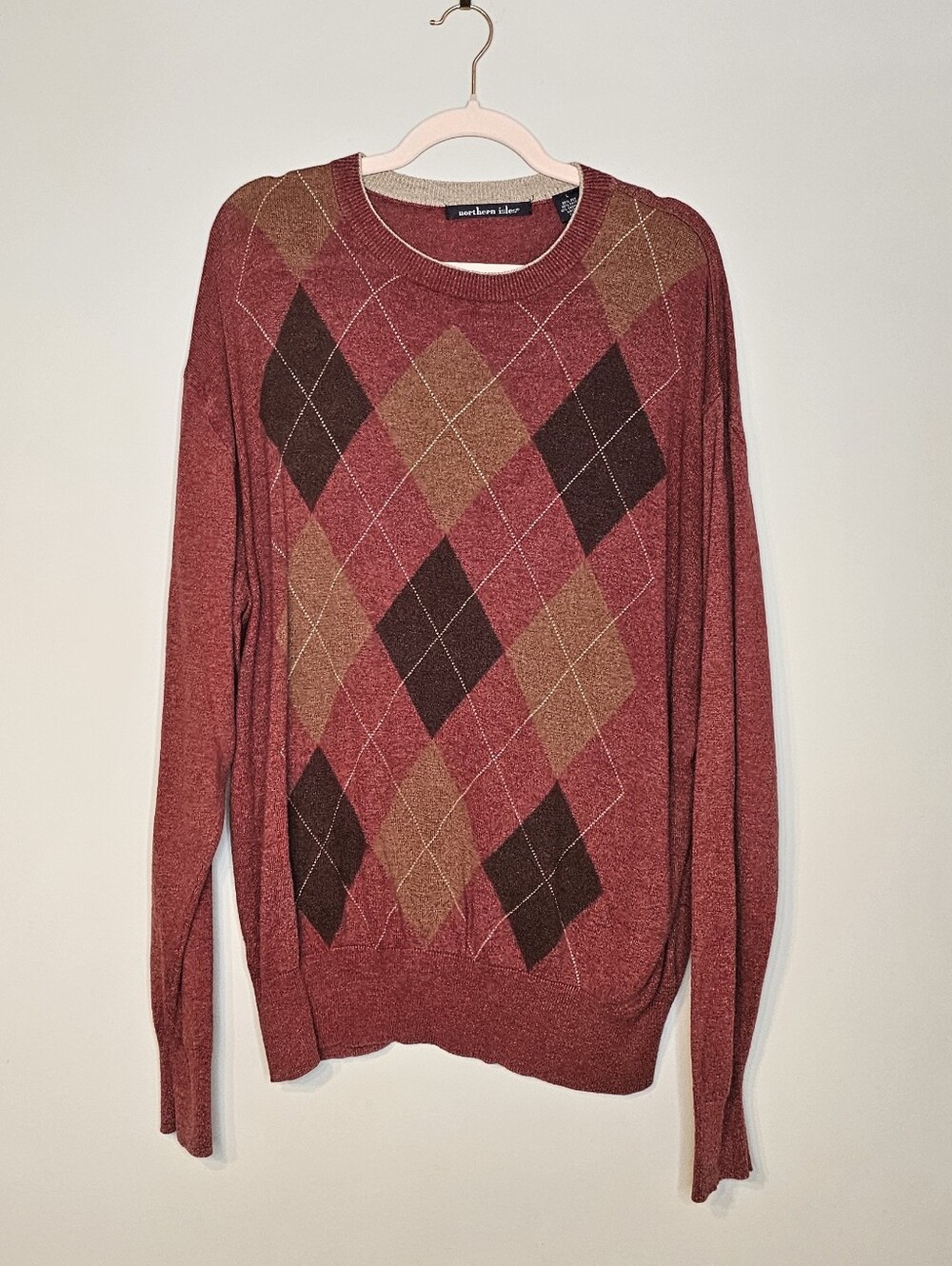 Vintage Northern Isles Crewneck Argyle Sweater Silk Cashmere Blend Size Large